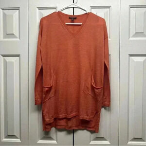 Eileen Fisher 100% Merino Wool Rust Orange Pocket Tunic Sweater PP/PTP or S/XS P
